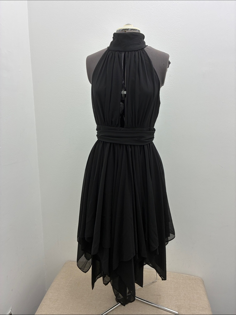 Luxxel Black Halter High-Low Chiffon Dress